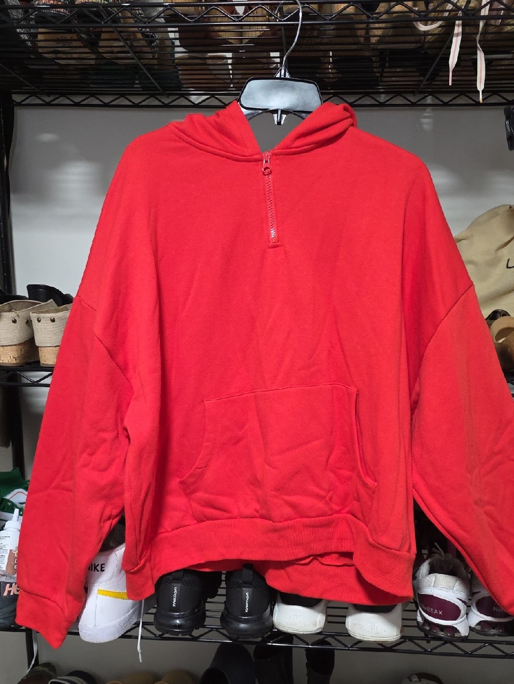 Red Half-Zip Hooded Sweater - Women's Crew/Scoop Neck